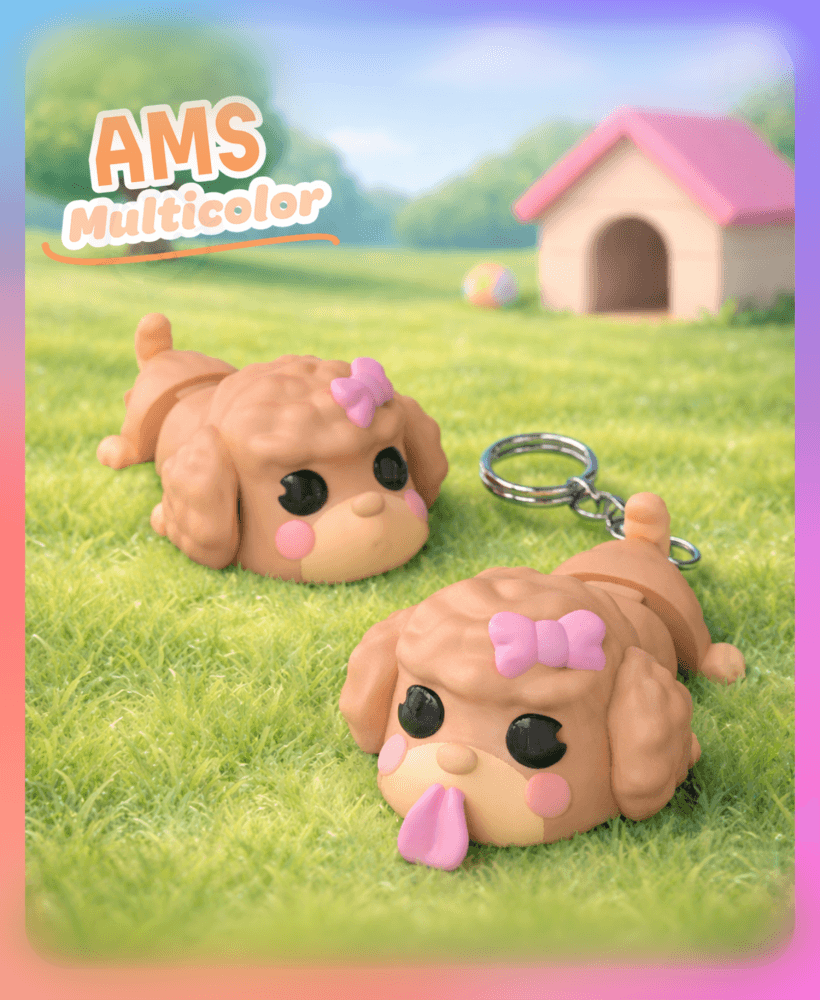 Flexi Toy Poodle – Playful Pup Keychain (Multicolor) 3d model