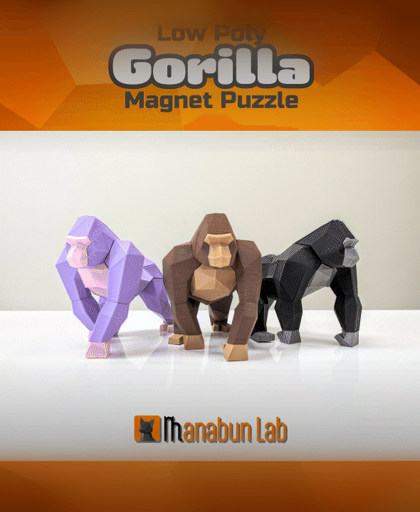 Low Poly Gorilla Magnet Puzzle (No supports, no AMS) 3d model