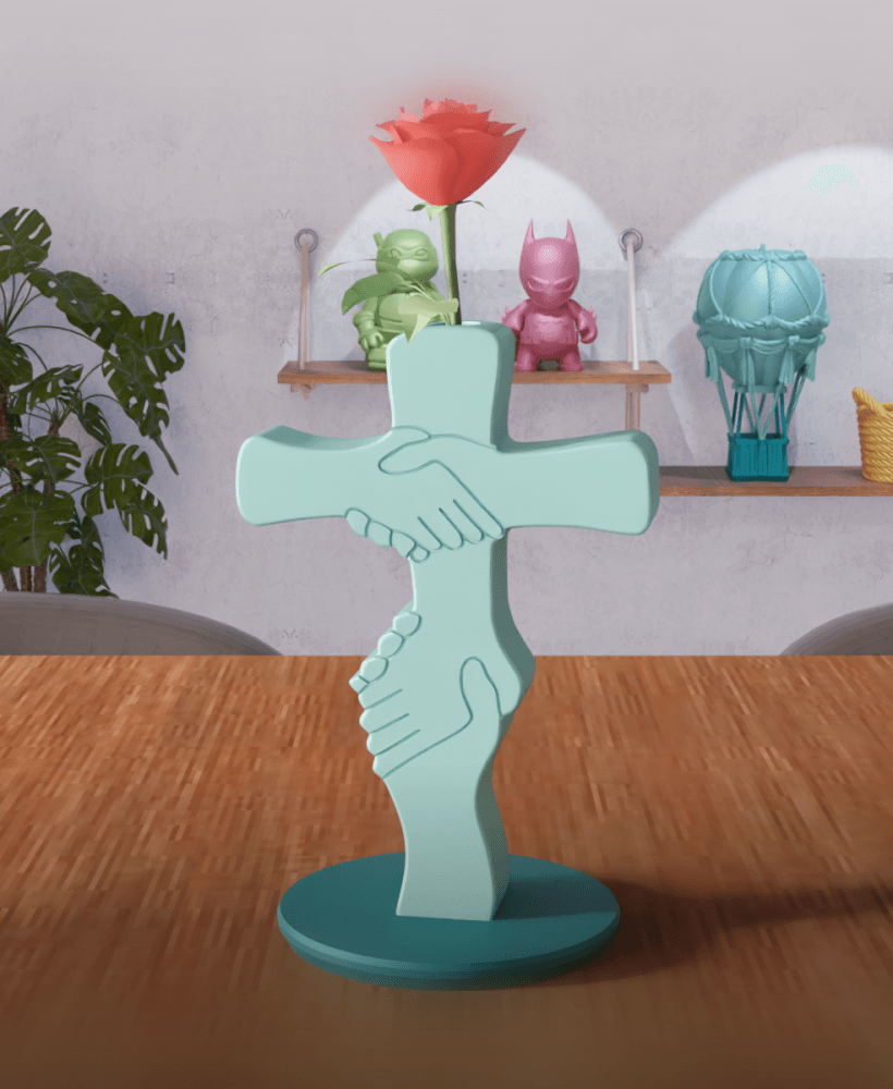 Unity Cross - Handshake Symbol Decorative Vase 3d model