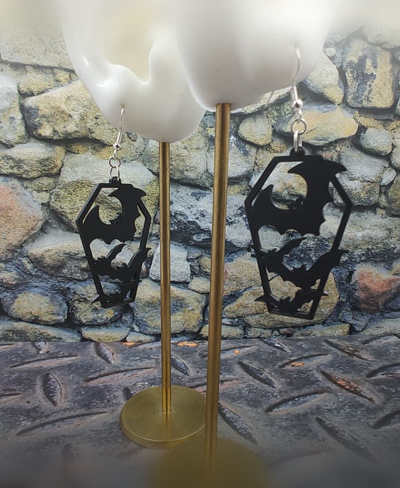 Spooky Coffin Bat Earrings 3d model