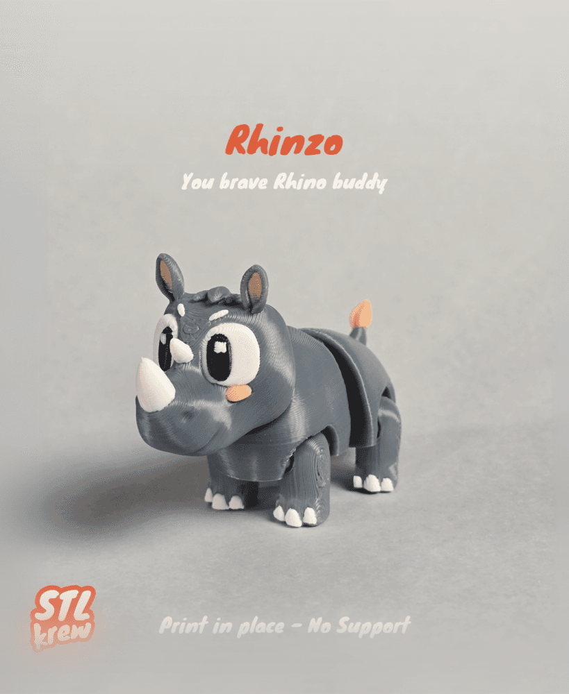 Cute articulated Rhino - Print in place animal 3d model