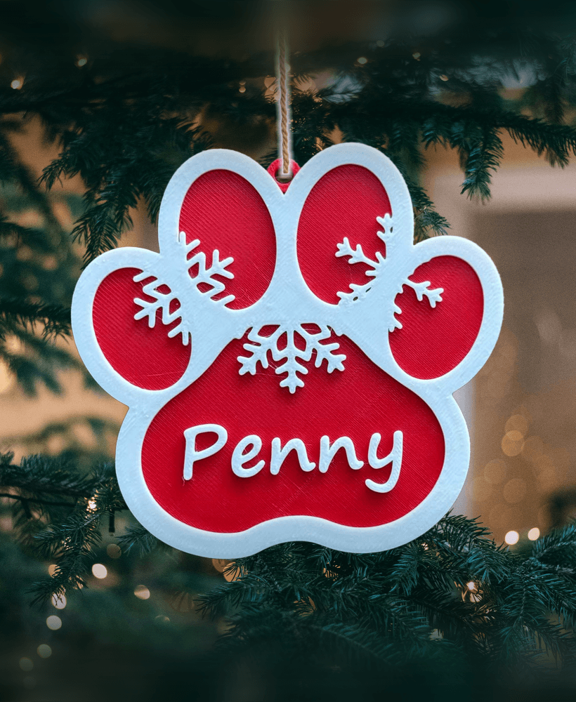 Christmas Ornament: Custom Cat Name Paw Ornament 3d model