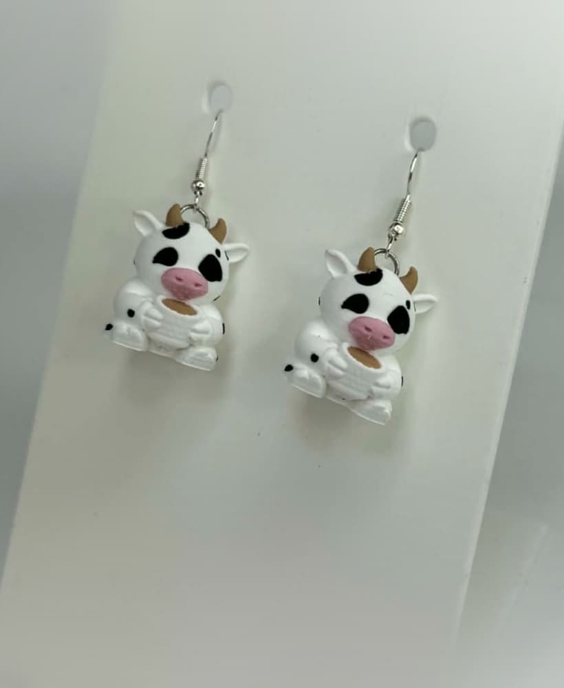 Tired Cow With Coffee Earrings 3d model