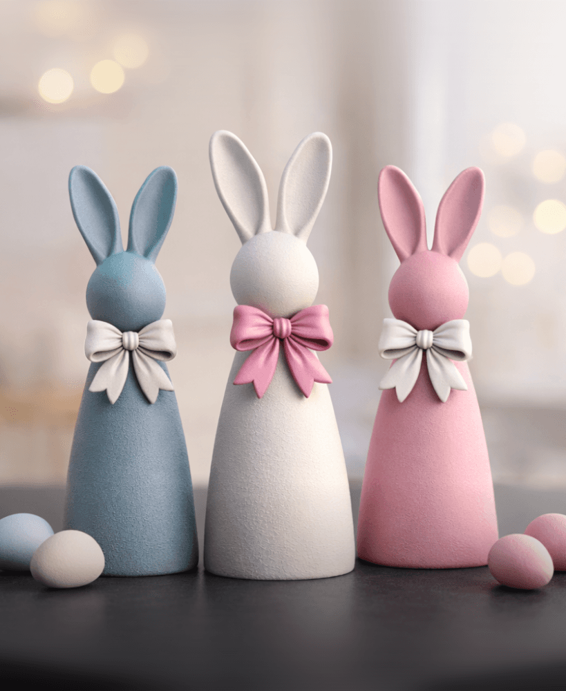 Easter Ribbon Bunny | Minimalist Bow Rabbit Figurine | Spring Home Decor 3d model