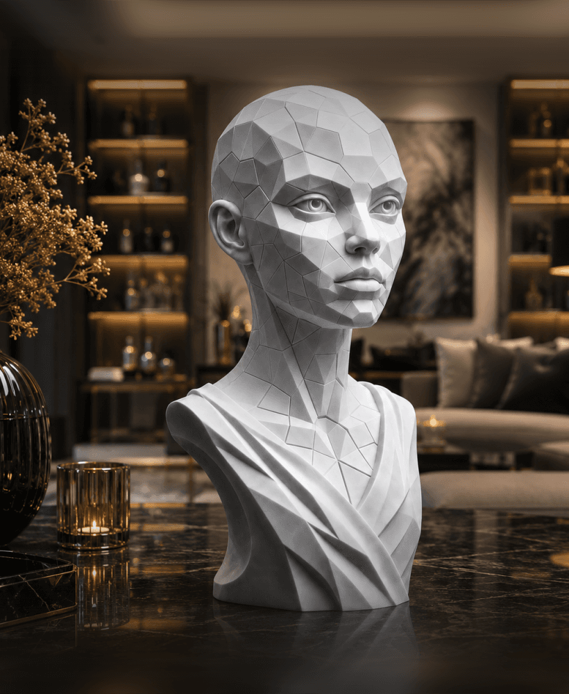 Low Poly Female Bust Sculpture STL | Geometric Modern Art Statue | Abstract 3d model