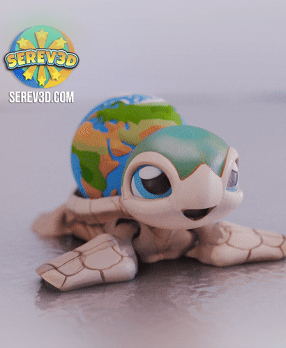 Planet Earth Turtle - Flexi Keychain with Spinning Globe - No Supports 3D Print STL/3MF 3d model