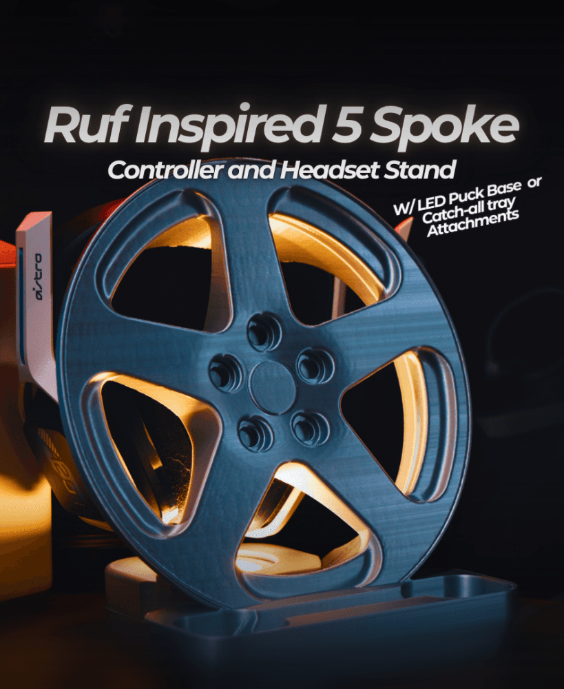 Ruf-Inspired 5 Spoke Controller & Headset Stand | LED Puck Base |Catchall Tray 3d model