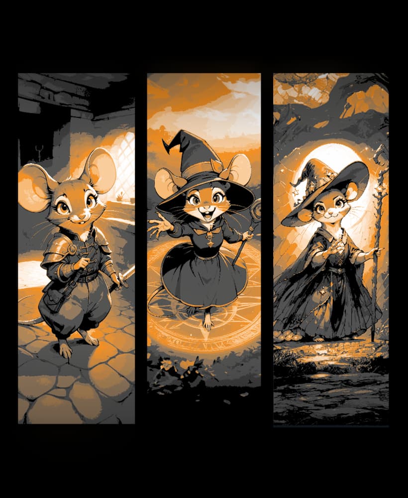 Cute little mice dressed in fantasy attire. Ready for adventure - Set of bookmarks 3d model