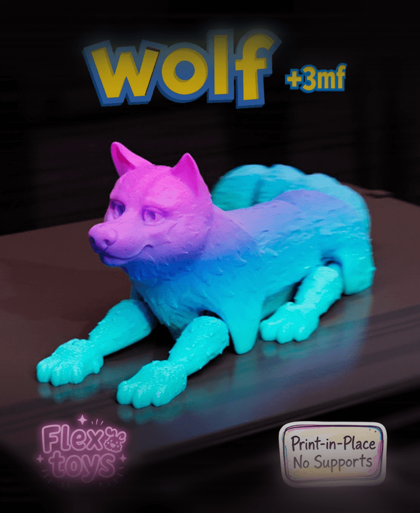 Flexi Wolf – Print‑in‑Place Animal Toy 3d model