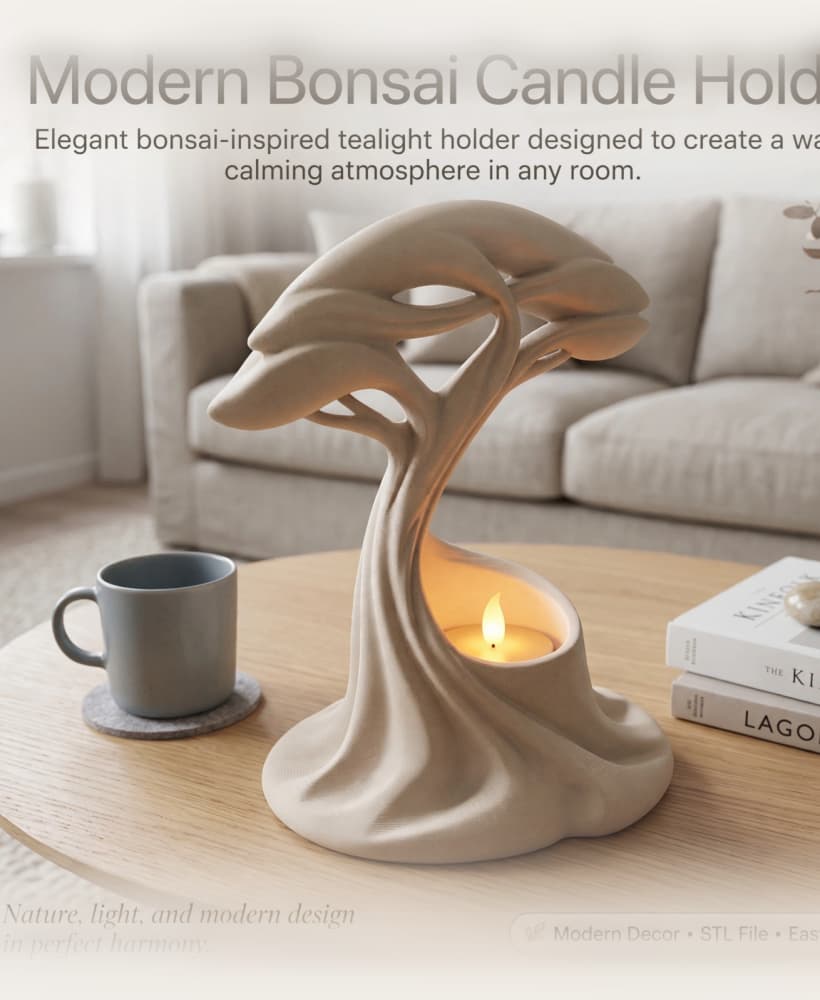 Bonsai Tree LED Candle Holder - Modern Zen Tealight Stand | Minimalist Sculptural Home Decor 3d model