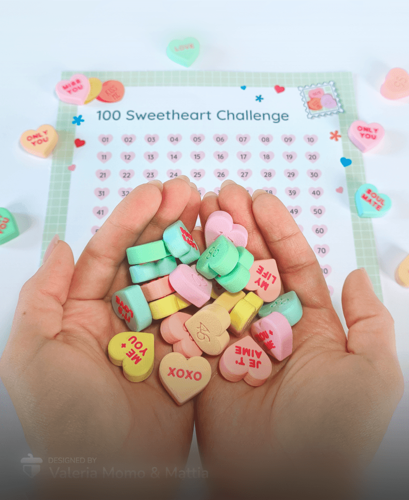 The 100 Sweet Hearts Challenge + PDF, Valentine's Day Game 3d model