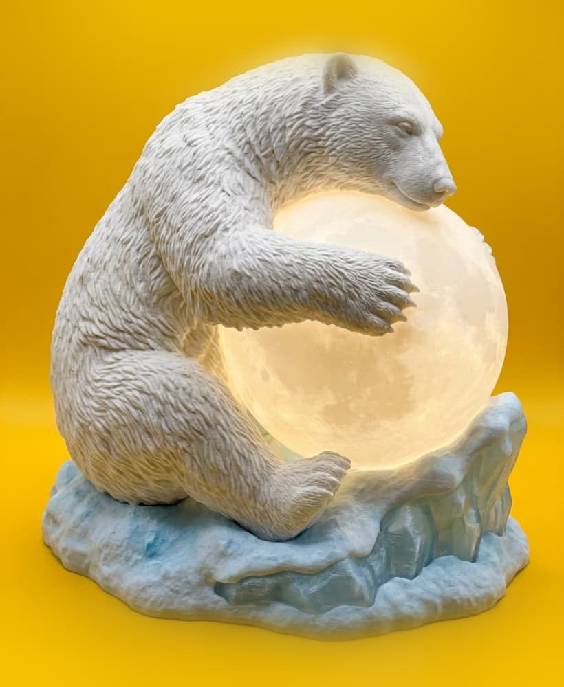 Arctic Polar Bear Moon Lamp - Glowing Nightlight Sculpture STL 3d model