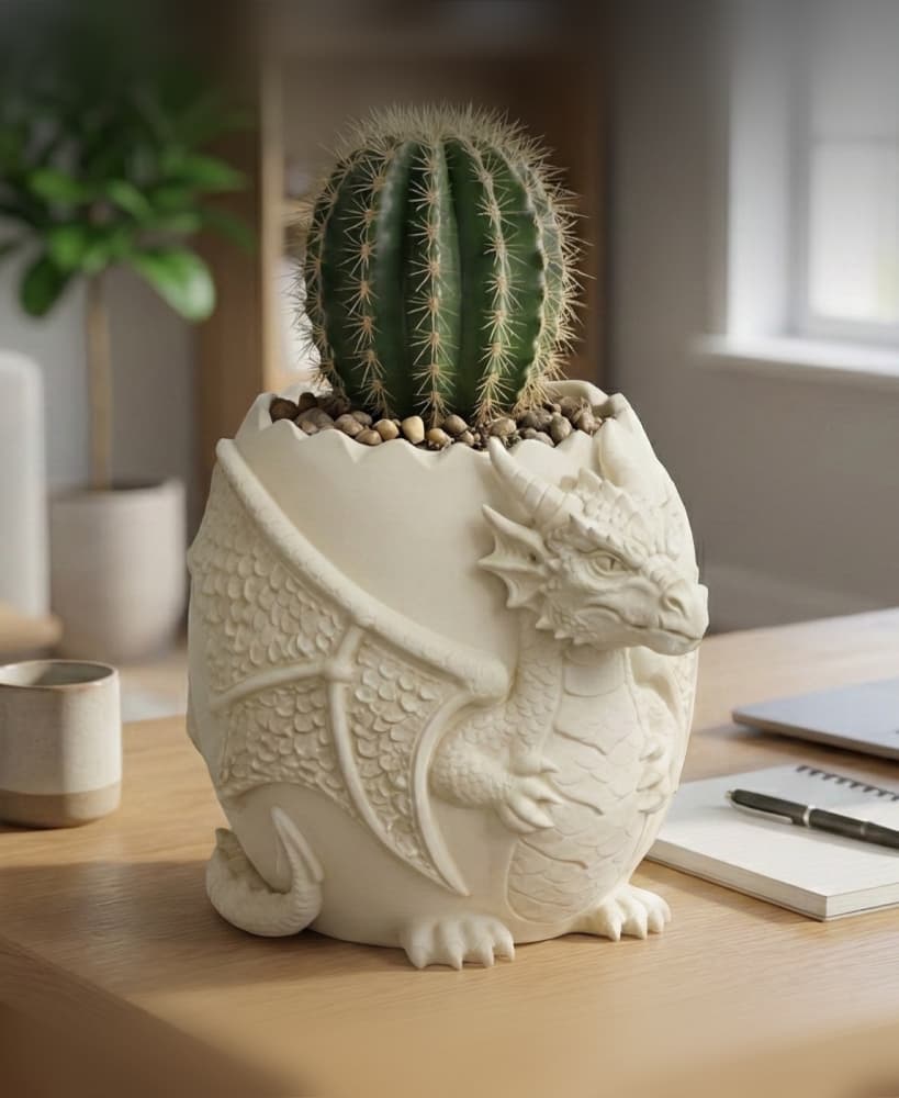 Dragon Egg Planter | Sculpted Creature Desk Decor | Mythical Dragon Succulent Holder 3d model