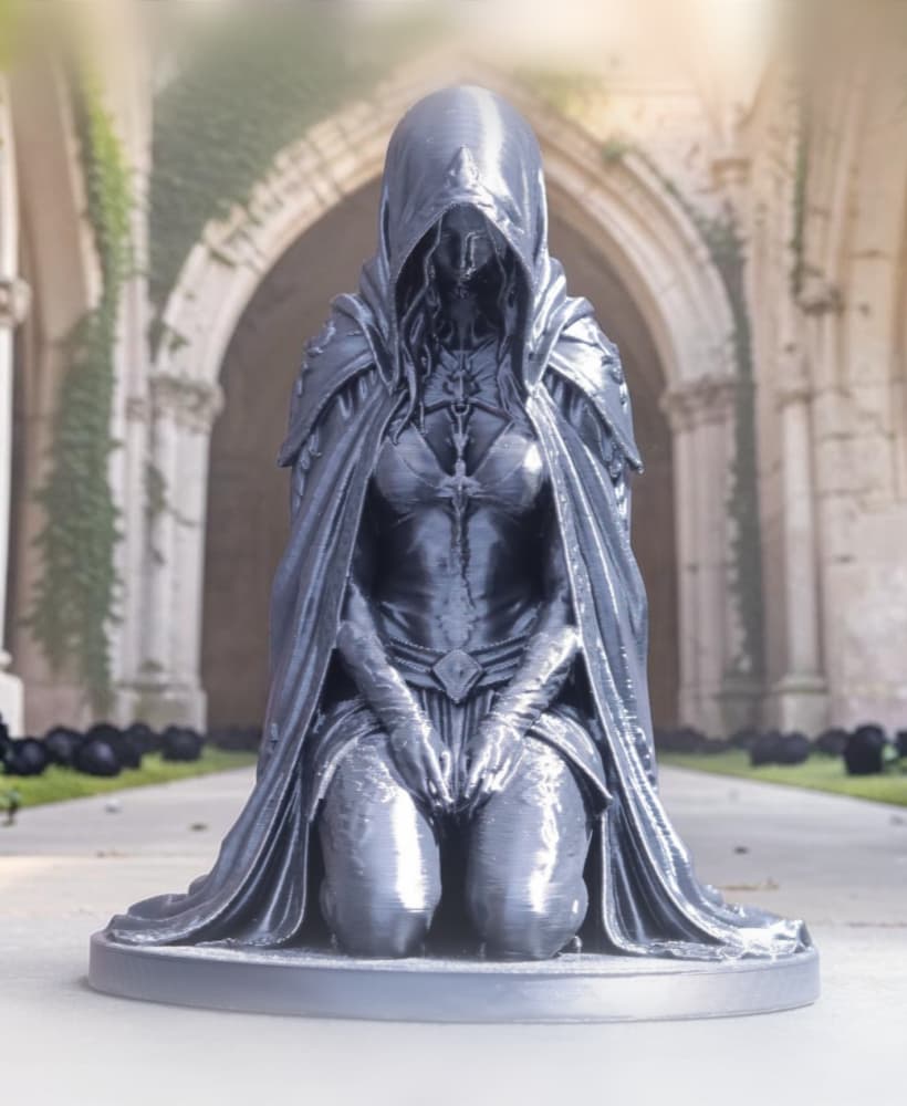 Hooded Woman Statue STL , Gothic Female Sculpture ,Medieval Fantasy Decor ,Dark Academia Shelf 3d model