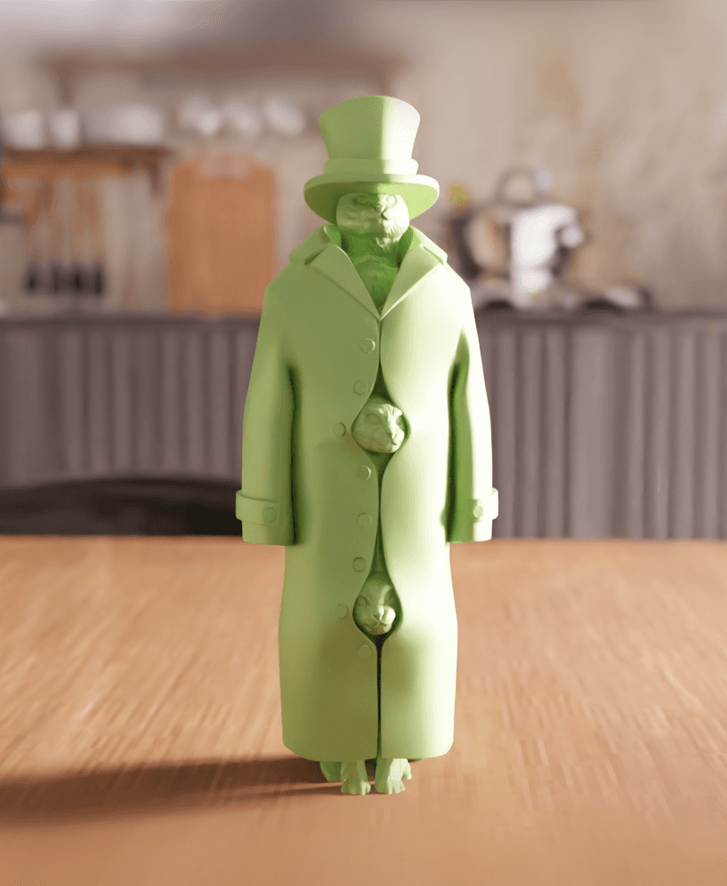 Three Cats in a Trench Coat Funny Character Figurine 3d model