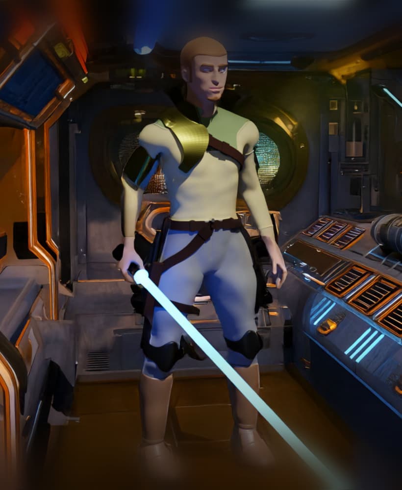 Stylized Male Space Force Warrior Kanan Jarus – Heroic Pose with Energy Blade V2 3d model