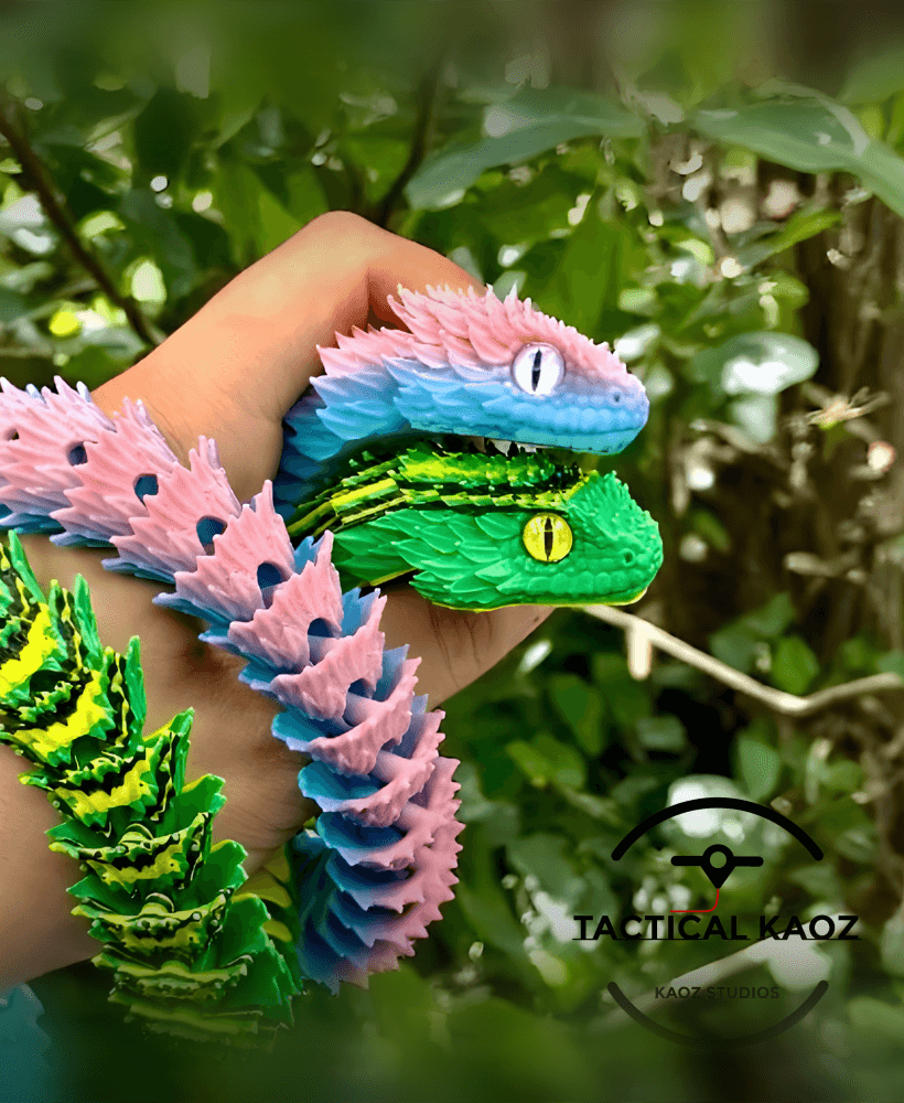 Articulated Bush Viper Snake | Pre-Painted + Optional 8mm Glass Eye Version 3d model