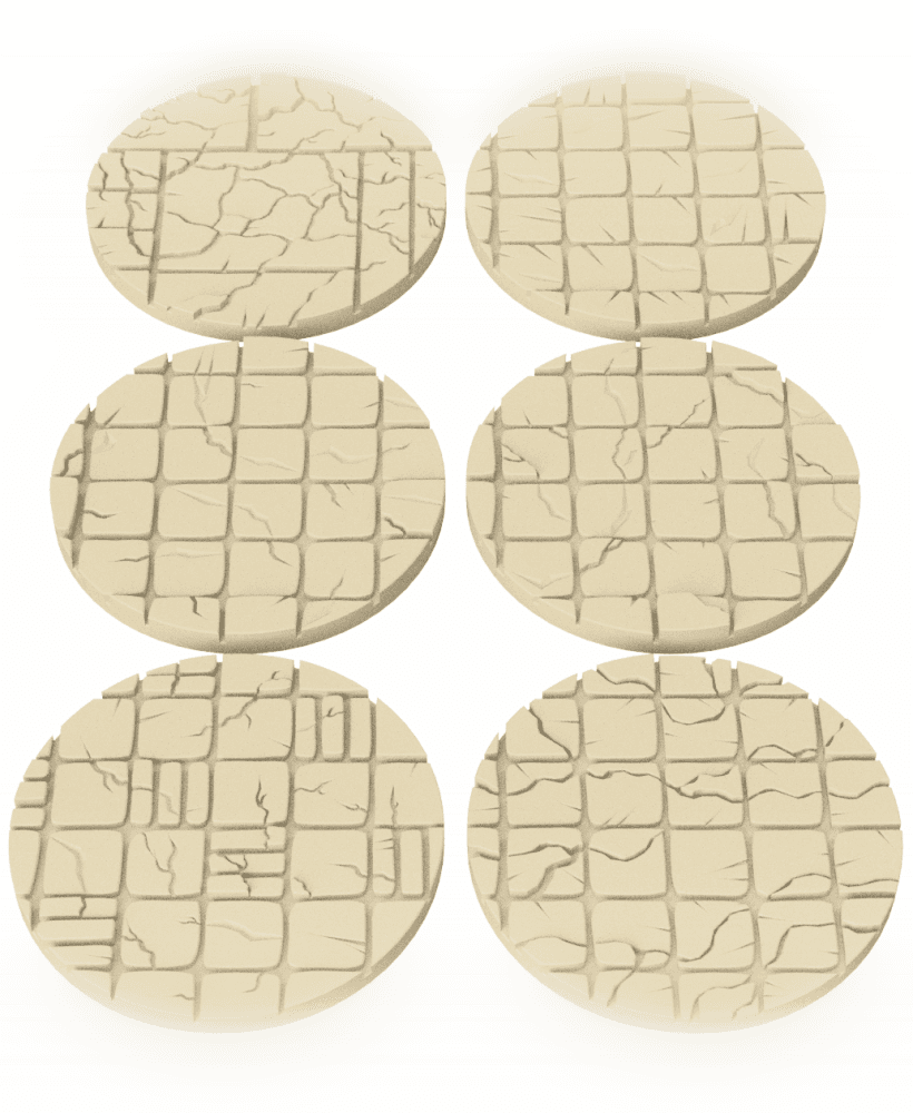 3D Printable Cracked Tile Base Toppers – 32mm Round Miniature Bases 3d model