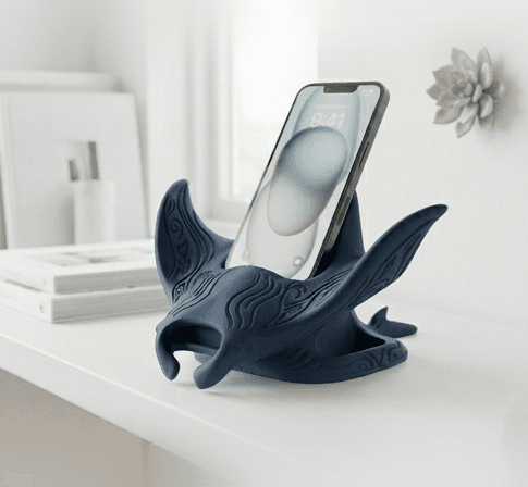 Manta Ray Ramp Phone Stand with Swirl Patterns 3d model