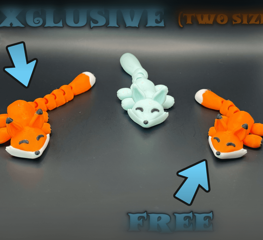 Cute Tiny Articulated Kawaii Fox (2 tail lengths) 3d model