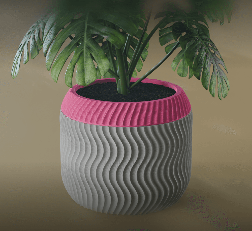 Sei Planter Pot, Scalloped Reverse Sine | Small, Medium, Large | Self Watering and Drip Tray 3d model