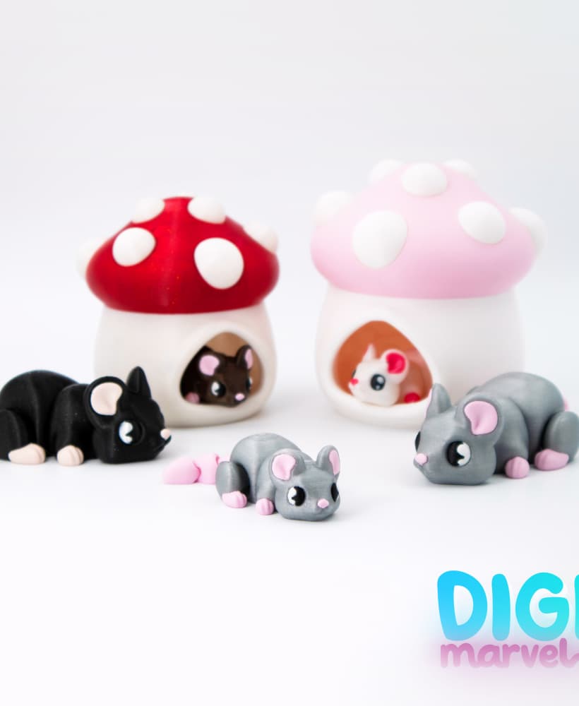 Tiny Mouse Flexi + Keychain + Mushroom Hideout 3d model