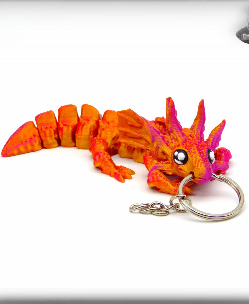 Dragon Axolotl V2 Keychain - Multicolor - Print in Place 3d model
