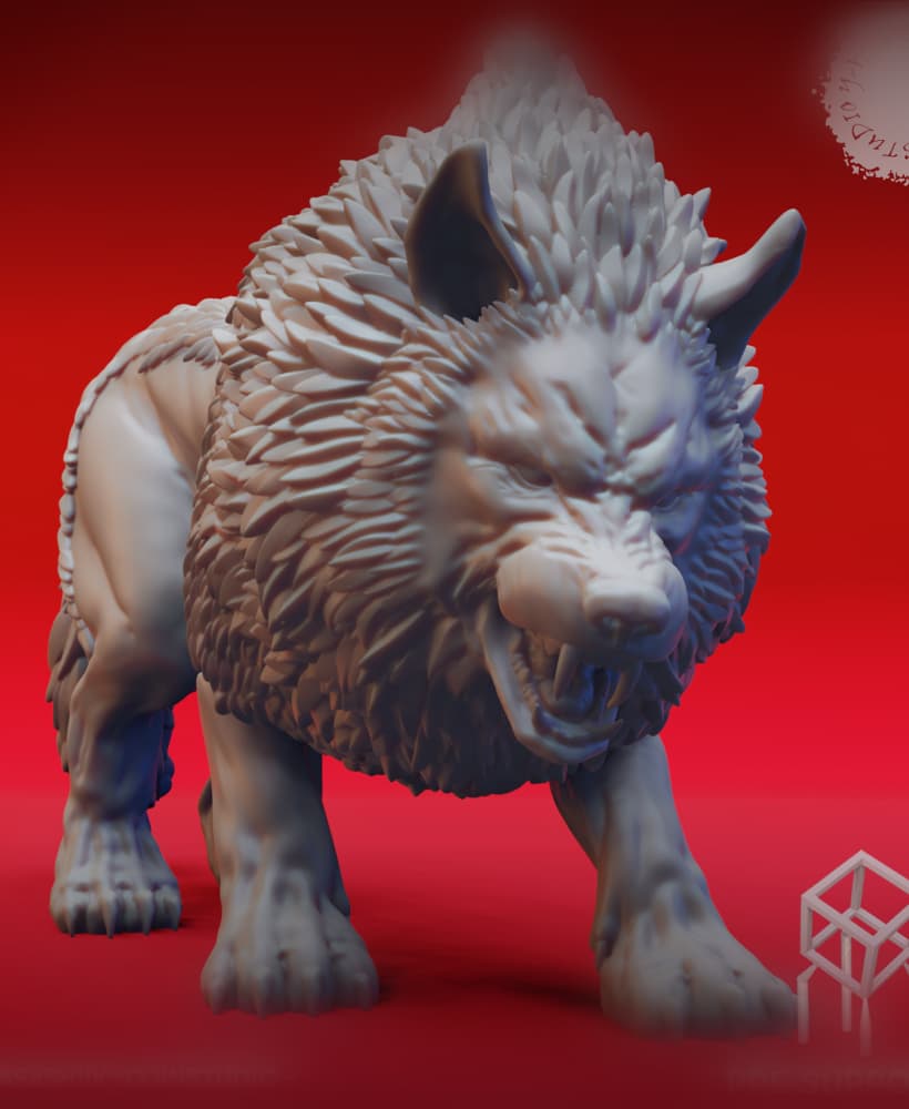 Snarling Dire Wolf - Tabletop Miniature (Pre-Supported) 3d model