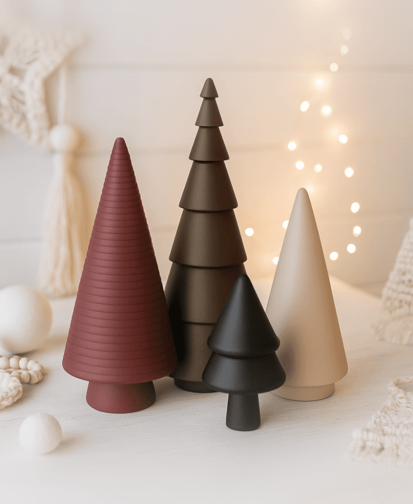 Minimal Christmas Tree Decor Set | 4 pcs Modern Holiday Trees | Elegant Winter Decoration 3d model
