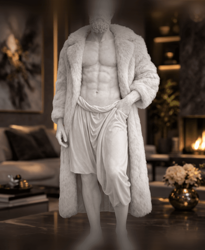 Luxury Titan God Statue STL – Muscular Fur Cloak Sculpture for 3D Printing 3d model