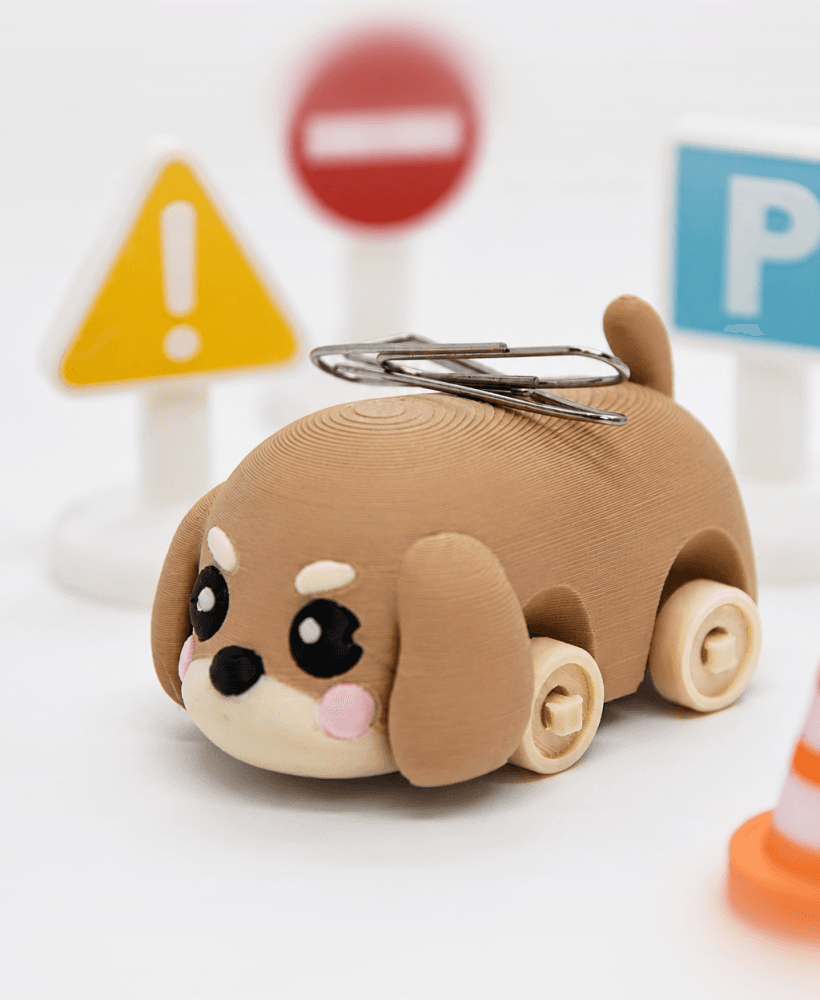 Playable Dachshund Car Toy – Magnetic Paper Clip Holder & Mini Traffic Sign Set (Multicolor) 3d model