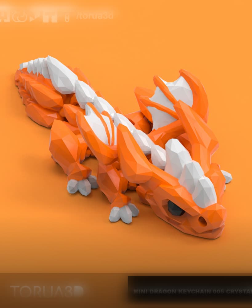 Crystallized Articulated Mini Dragon Keychain 005 - 3mf and Stl Files 3d model