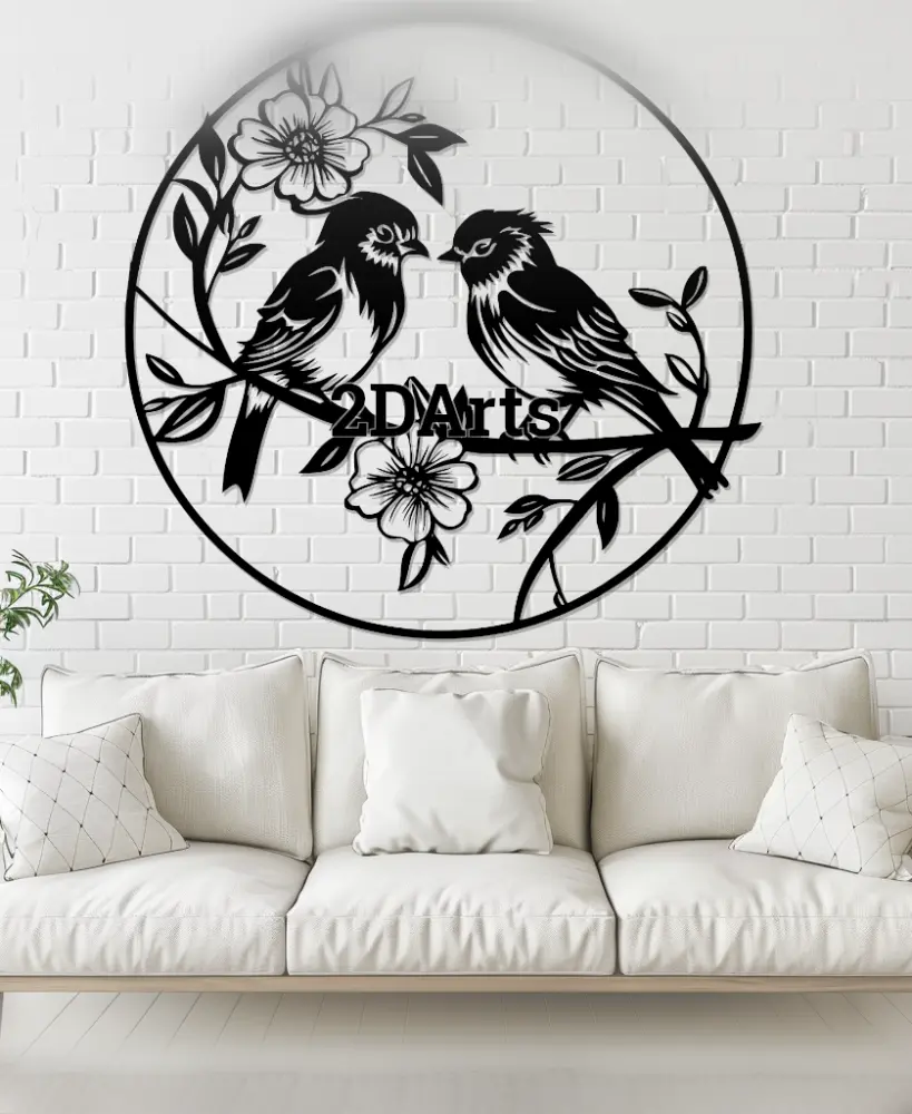Young Birds with Flowers 2D Wall Art/Window Art 3d model