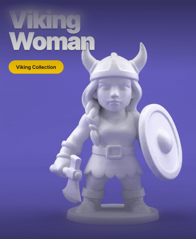 Stylized Viking Warrior Woman – 3D Printable Female Viking Miniature with Axe and Shield 3d model