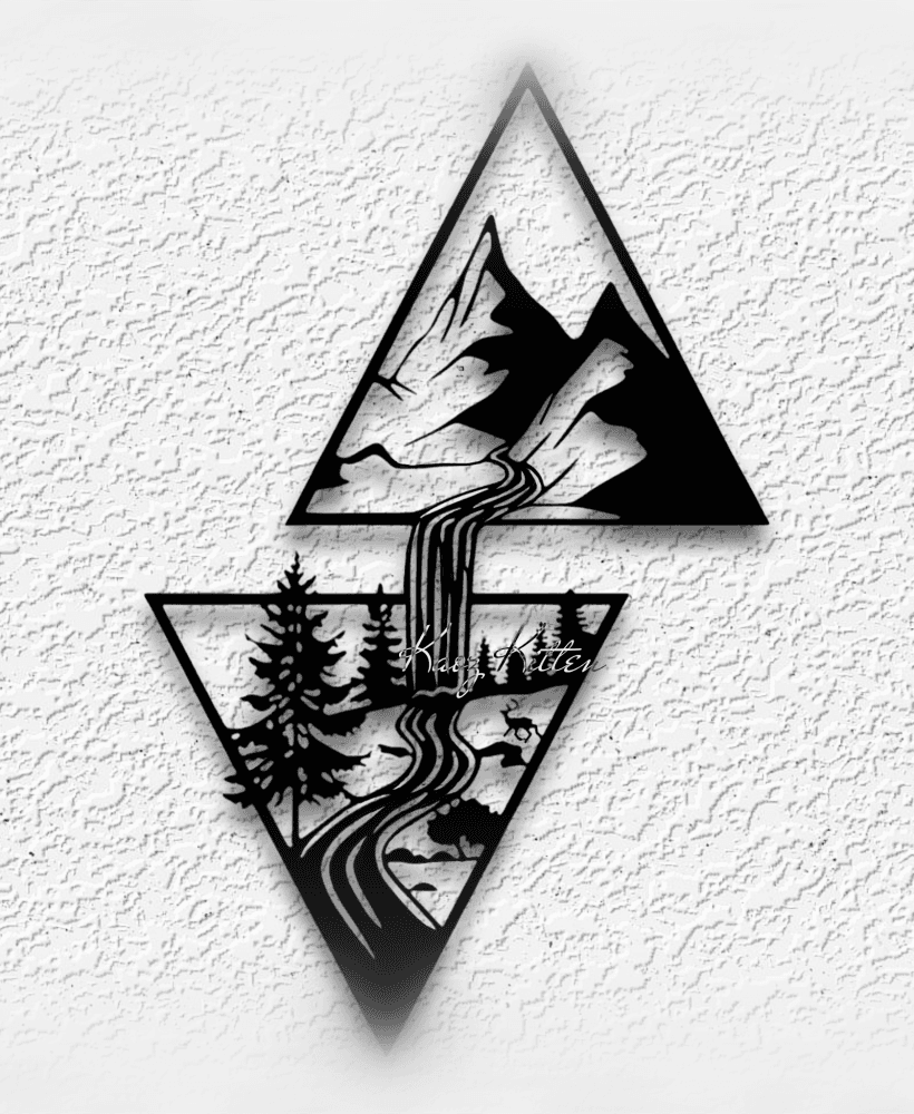 MOUNTAIN WATERFALL TRIANGLES wildlife wall art panel home decor 3d model