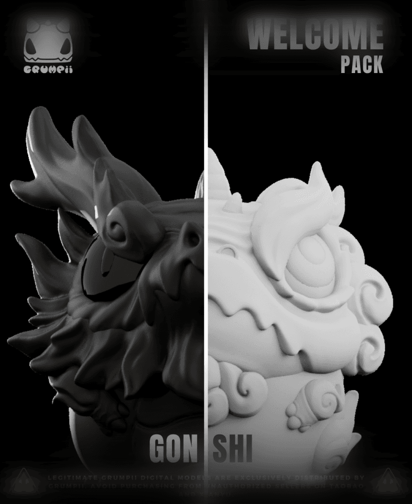 Grumpii 3D Printable Art Toy - Welcome Pack - Gon & Shi 3d model