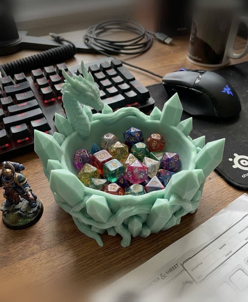 Crystal Dragon Dice Bowl & Tabletop Organizer 3d model