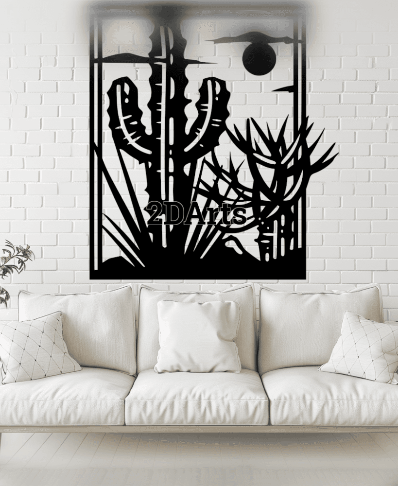 Desert Cactus 2D Wall Art/Window Art - Digital STL & SVG File for 3D Printing or Laser Cutting 3d model