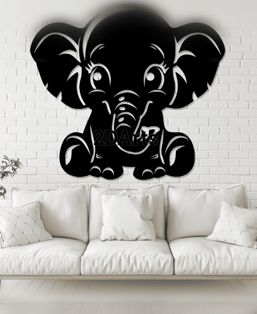 Cute Comic Baby Elephant Silhouette STL File for 3D Printing and Laser Cutting 3d model