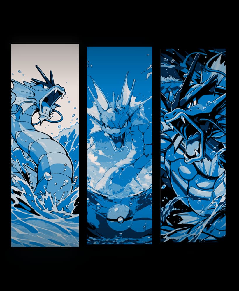 fan art of the great flying serpent Gyarados from Pokemon -set of bookmarks 3d model
