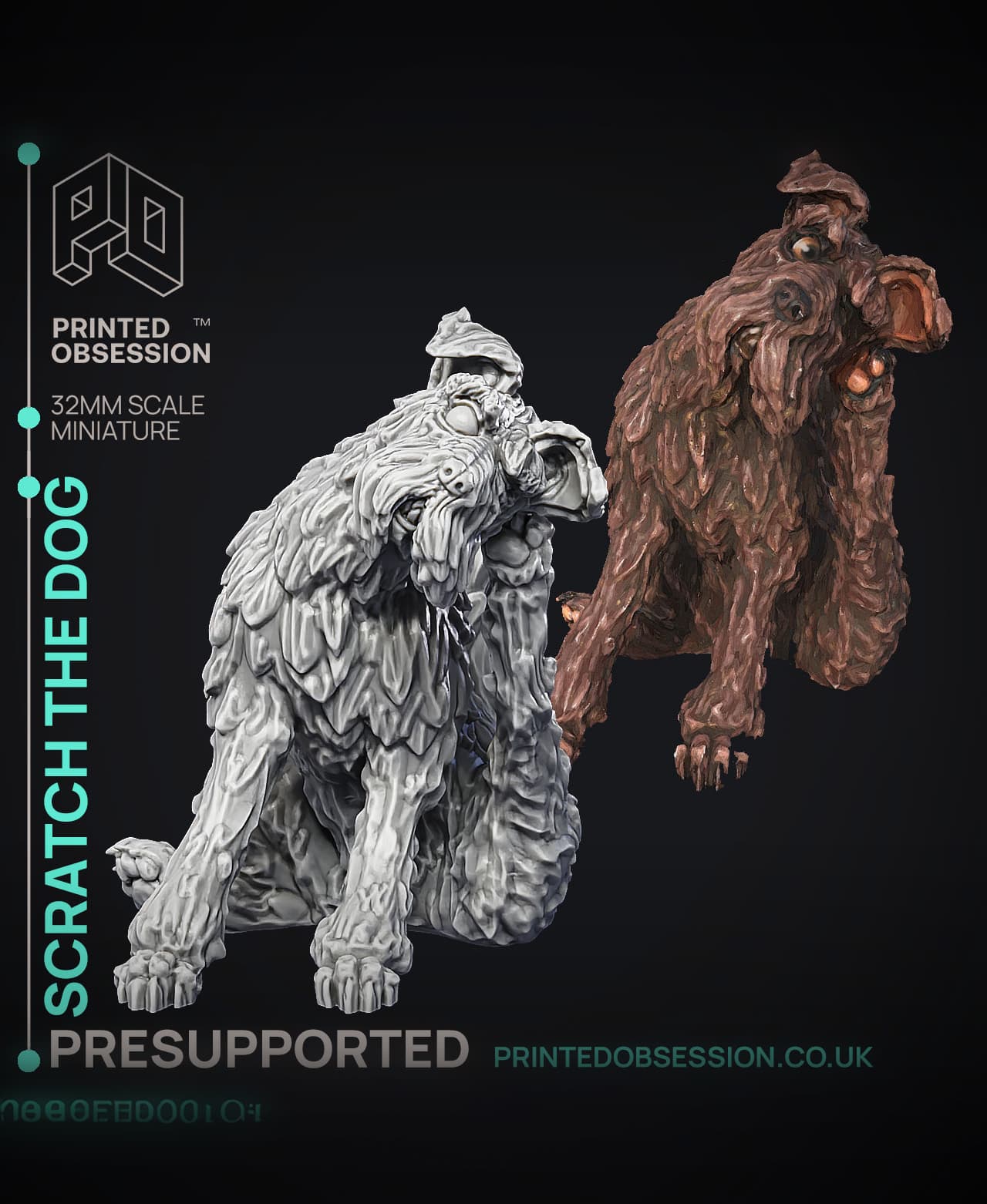 Scratch - NPC Dog - PRESUPPORTED - Illustrated and Stats - 32mm scale 3d model