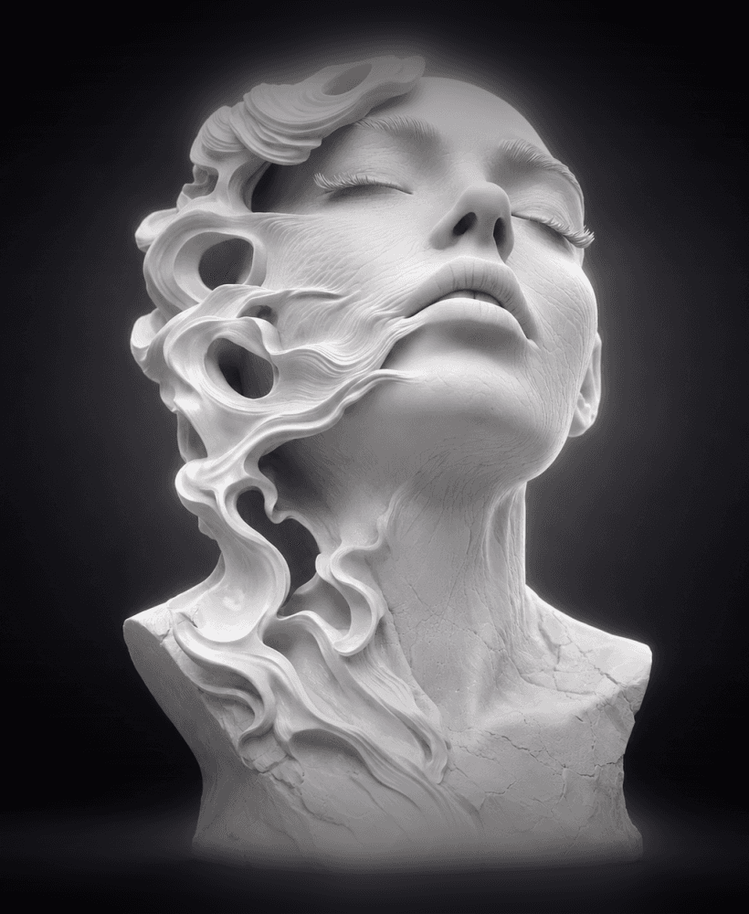 Ethereal Female Bust STL – Flowing Wind Fantasy Sculpture for 3D Printing 3d model