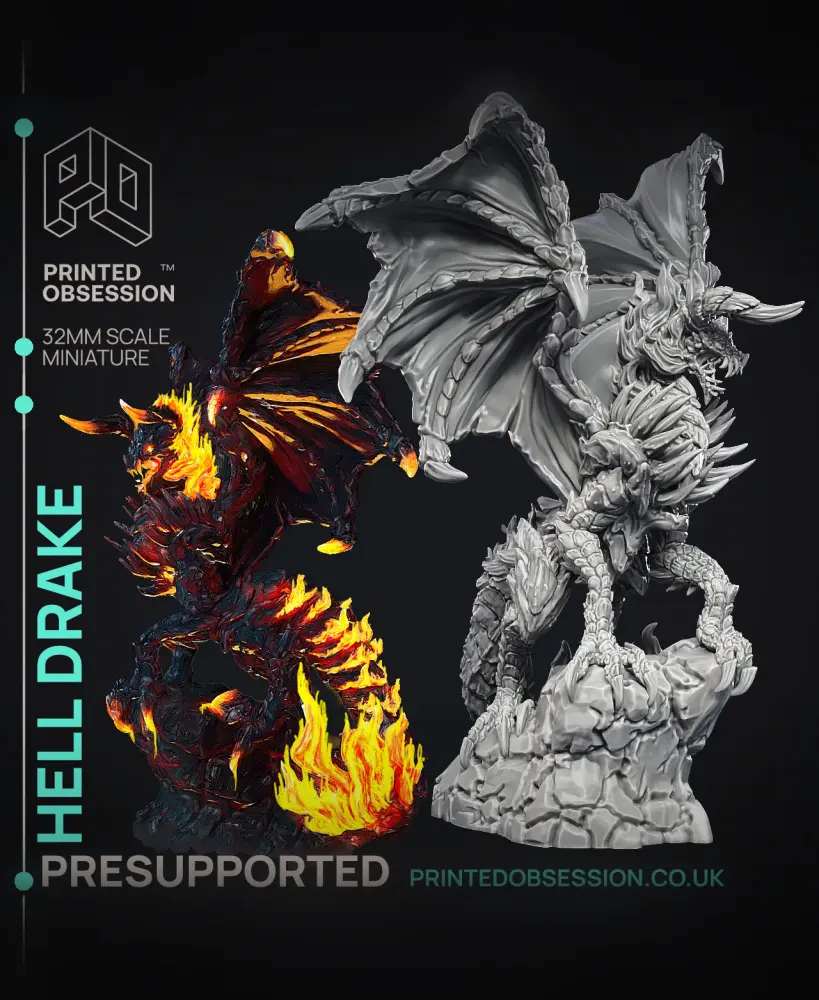 Hell Drake - Demon Dragon - PRESUPPORTED - Illustrated and Stats - 32mm scale 3d model