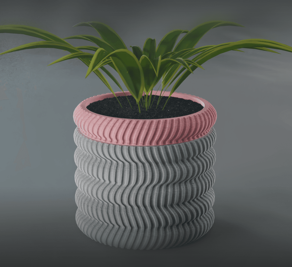 Sora Planter Pot, Striped Sine | Small, Medium, Large | Self Watering and Drip Tray 3d model