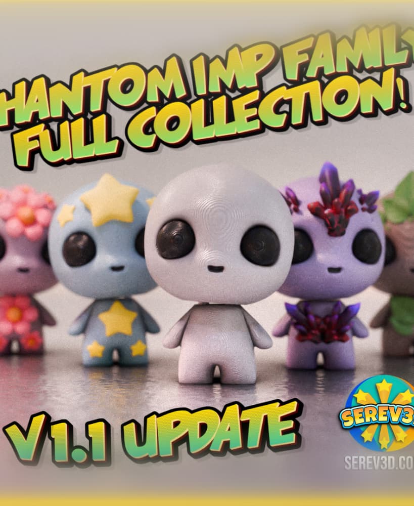 Phantom Imp Family - Full Flexi Keychain 3D Print Collection STL/3MF, V1.1 Stronger Joints 3d model