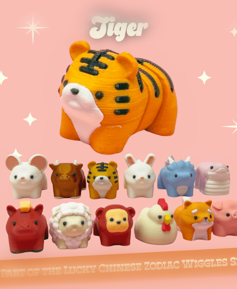 Tiger: Lucky Chinese Zodiac Wiggles Set - Articulated, Print in Place, Animal Figures 3d model
