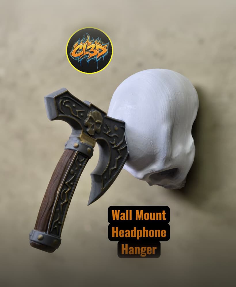 Executioner Axe Headphone Hanger - Skull 3d model