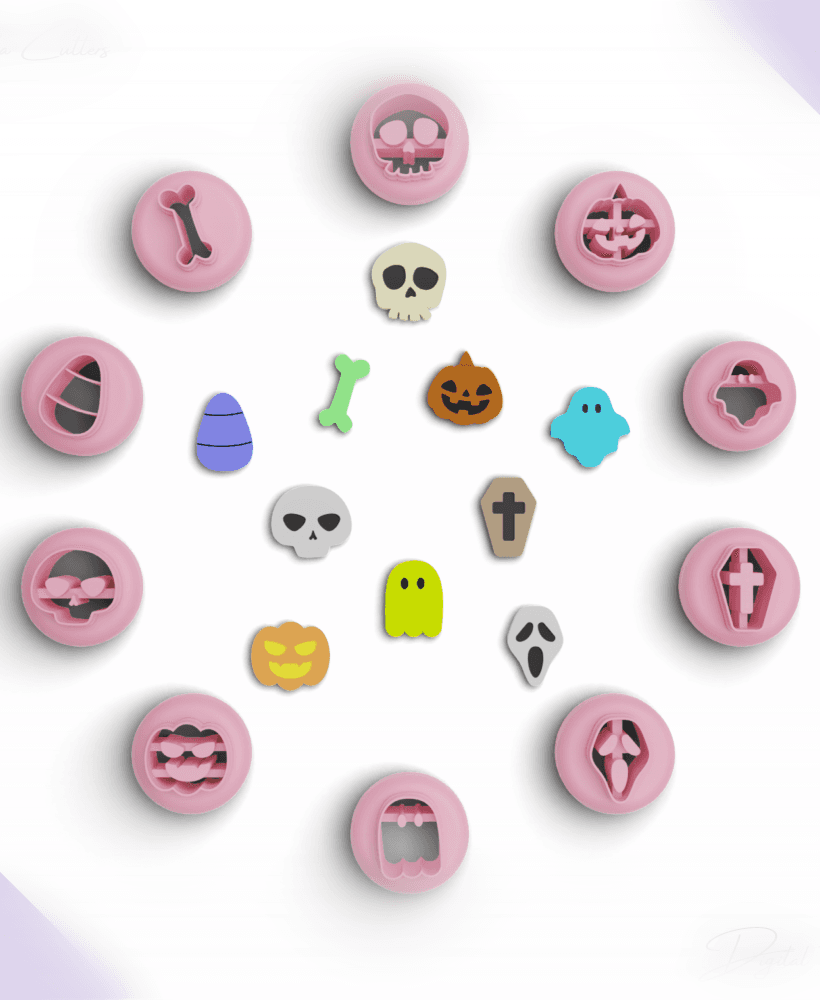 Halloween Studs Polymer Clay Cutter Package, Mini Halloween Set, 10 Models, 2 Sizes Included, No:660 3d model