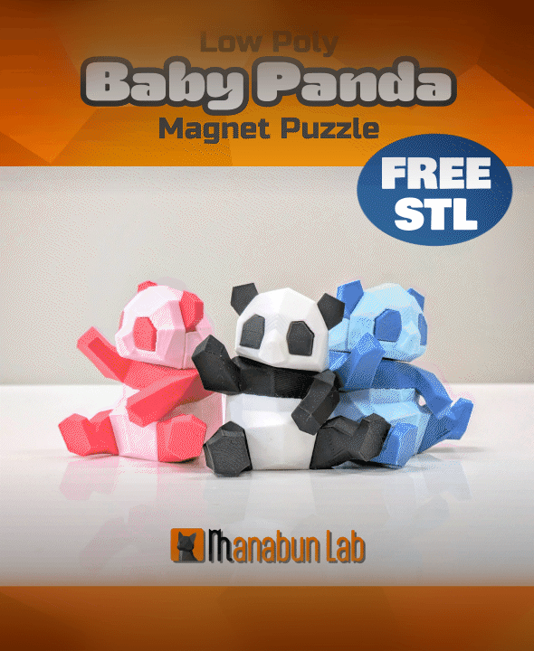 Low Poly Baby Panda Magnet Puzzle (No supports, no AMS) 3d model