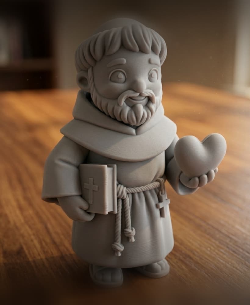 Saint character holding book heart 3d model